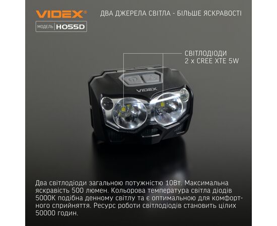 Фонарь Videx VLF-H055D 500Lm 5000K (VLF-H055D), изображение 4 Фонарь Videx VLF-H055D 500Lm 5000K (VLF-H055D), изображение 4