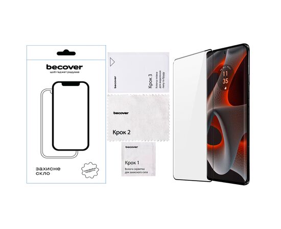 Стекло защитное BeCover Motorola Edge 50 Pro Black (712346), изображение 2 Стекло защитное BeCover Motorola Edge 50 Pro Black (712346), изображение 2