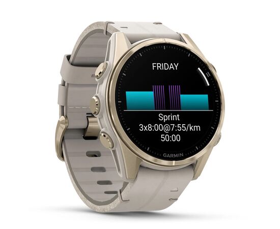 Смарт-часы Garmin fenix 8 43mm, AMOLED, Saph, SftGldSS/FogGryLeatherBnd, Excl, GPS (010-02903-40), изображение 3 Смарт-часы Garmin fenix 8 43mm, AMOLED, Saph, SftGldSS/FogGryLeatherBnd, Excl, GPS (010-02903-40), изображение 3