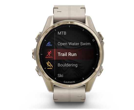 Смарт-часы Garmin fenix 8 43mm, AMOLED, Saph, SftGldSS/FogGryLeatherBnd, Excl, GPS (010-02903-40), изображение 7 Смарт-часы Garmin fenix 8 43mm, AMOLED, Saph, SftGldSS/FogGryLeatherBnd, Excl, GPS (010-02903-40), изображение 7