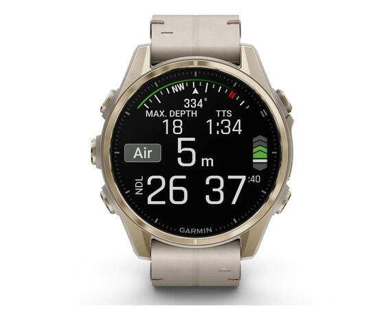 Смарт-часы Garmin fenix 8 43mm, AMOLED, Saph, SftGldSS/FogGryLeatherBnd, Excl, GPS (010-02903-40), изображение 8 Смарт-часы Garmin fenix 8 43mm, AMOLED, Saph, SftGldSS/FogGryLeatherBnd, Excl, GPS (010-02903-40), изображение 8