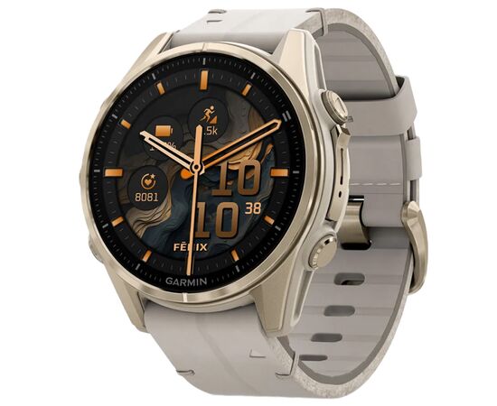 Смарт-годинник Garmin fenix 8 43mm, AMOLED, Saph, SftGldSS/FogGryLeatherBnd, Excl, GPS (010-02903-40)