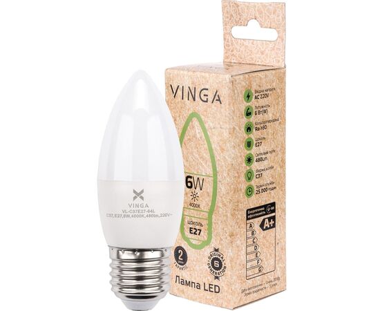 Лампочка Vinga VL-C37E27-64L, изображение 2 Лампочка Vinga VL-C37E27-64L, изображение 2