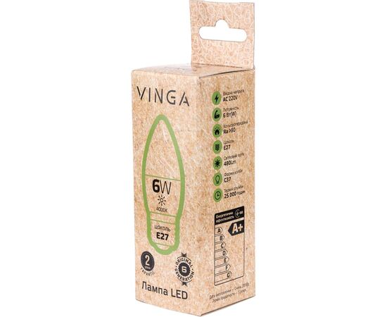 Лампочка Vinga VL-C37E27-64L, изображение 4 Лампочка Vinga VL-C37E27-64L, изображение 4