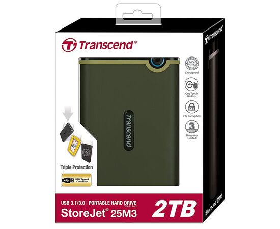 Внешний жесткий диск 2.5" 2TB Transcend (TS2TSJ25M3G), изображение 5 Внешний жесткий диск 2.5" 2TB Transcend (TS2TSJ25M3G), изображение 5