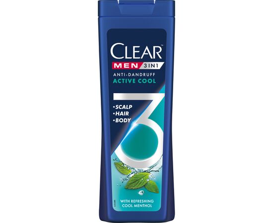 Шампунь Clear 3 в 1 для чоловіків Очищення з активованим вугіллям 360 мл (8720181241970)