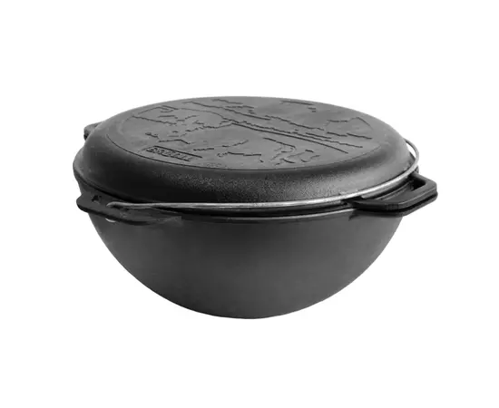 Котел туристический Brizoll чавунний азіатський з кришкою-сковородою 15 л (KA15-2)