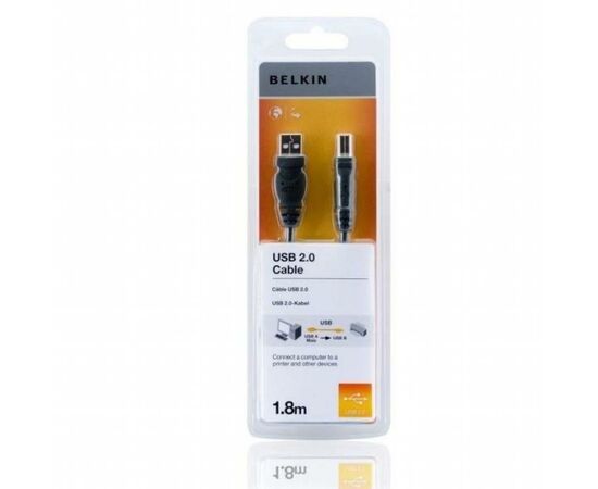 Кабель для принтера USB 2.0 AM/BM 1.8m Belkin (F3U154bt1.8M), изображение 2 Кабель для принтера USB 2.0 AM/BM 1.8m Belkin (F3U154bt1.8M), изображение 2