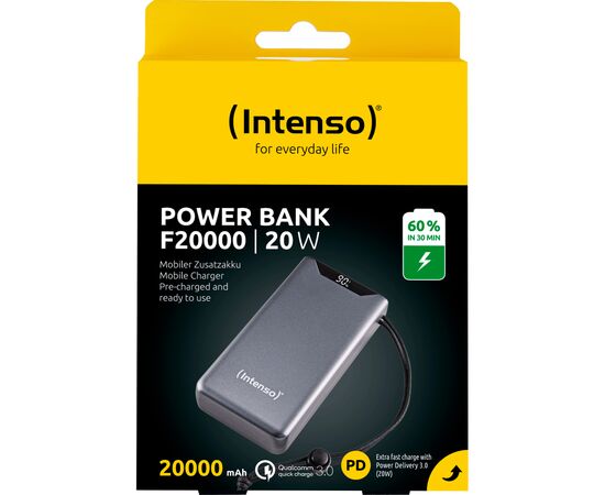 Батарея универсальная Intenso F20000 20000mAh PD/18W, QC3.0, grey (7332054), изображение 4 Батарея универсальная Intenso F20000 20000mAh PD/18W, QC3.0, grey (7332054), изображение 4