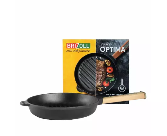 Сковорода Brizoll Optima чавунна Гриль з ручкою 240х40 мм (O2440G-P), изображение 2 Сковорода Brizoll Optima чавунна Гриль з ручкою 240х40 мм (O2440G-P), изображение 2