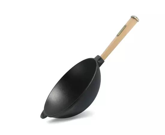 Сковорода Brizoll чавунна WOK з дерев'яною ручкою 2,8 л 260х80 мм (W26H), изображение 2 Сковорода Brizoll чавунна WOK з дерев'яною ручкою 2,8 л 260х80 мм (W26H), изображение 2