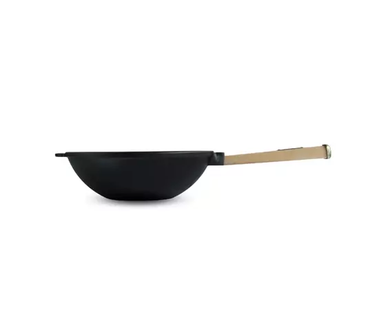 Сковорода Brizoll чавунна WOK з дерев'яною ручкою 2,8 л 260х80 мм (W26H), изображение 3 Сковорода Brizoll чавунна WOK з дерев'яною ручкою 2,8 л 260х80 мм (W26H), изображение 3