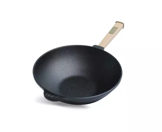 Сковорода Brizoll чавунна WOK з дерев'яною ручкою 2,8 л 260х80 мм (W26H)