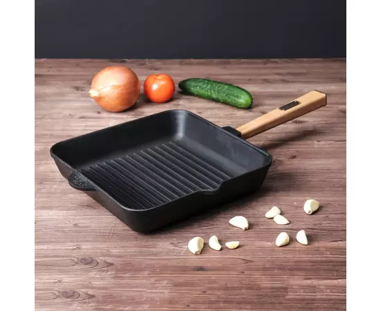 Сковорода Brizoll Optima чавунна квадратна Гриль з ручкою 260х260х50 мм (O262650G-P), изображение 6