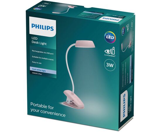 Настільна лампа Philips Donutclip 3Вт 4000K 1200мАг USB-A рожевий (929003179607), зображення 7 Настільна лампа Philips Donutclip 3Вт 4000K 1200мАг USB-A рожевий (929003179607), зображення 7