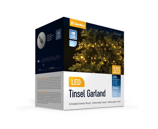 Гірлянда ColorWay Мішура LED 320 10 м 8 функцій теплий колір USB (CW-G-320L10U)