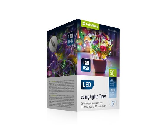 Гірлянда ColorWay Роса LED 50 5 м 8 функцій різнокольорова USB (CW-G-50L5NUMC)
