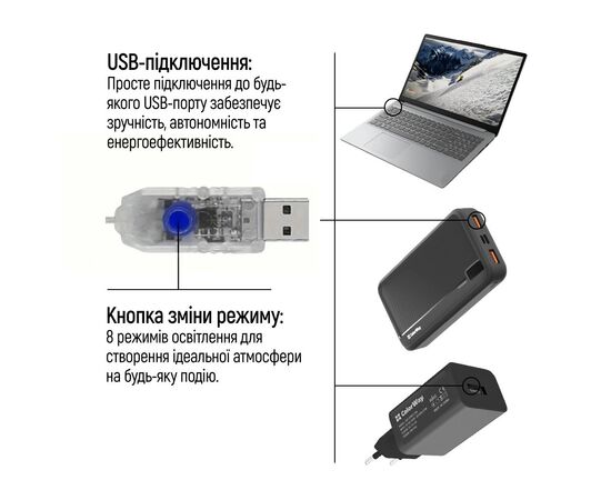 Гирлянда ColorWay Роса LED 50 5 м 8 функций теплый цвет USB (CW-G-50L5NU), изображение 9 Гирлянда ColorWay Роса LED 50 5 м 8 функций теплый цвет USB (CW-G-50L5NU), изображение 9