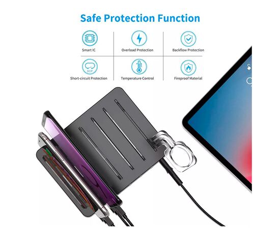 Зарядное устройство Choetech 6xUSB 68W Charing Station (6хUSB-A) 2xMicroUSB 2xLighting 2xUCB-C (Q3008-EU-BK), изображение 3 Зарядное устройство Choetech 6xUSB 68W Charing Station (6хUSB-A) 2xMicroUSB 2xLighting 2xUCB-C (Q3008-EU-BK), изображение 3