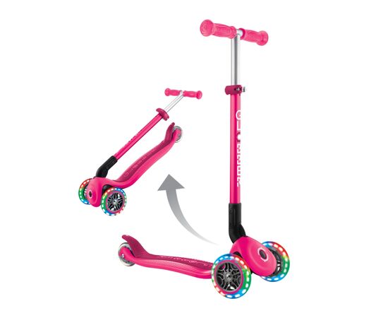 Самокат Globber Primo Foldable Lights колеса с подсветкой до 50 кг. 3+ Розовый (432-110-3), изображение 7 Самокат Globber Primo Foldable Lights колеса с подсветкой до 50 кг. 3+ Розовый (432-110-3), изображение 7