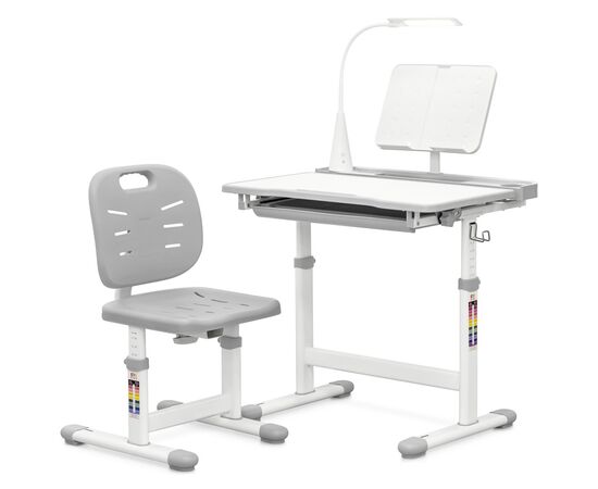 Парта зі стільцем Evo-kids (стіл+стілець+полиця+лампа) Gray (Evo-17 G Ergo)
