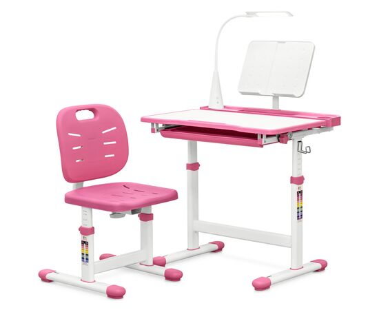Парта со стулом Evo-kids (стол+стул+полка+лампа) Pink (Evo-17 PN Ergo)