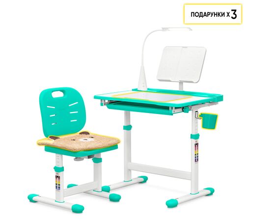 Парта зі стільцем Evo-kids (стіл+стілець+полиця+лампа) Green (Evo-17 Z Ergo), зображення 3