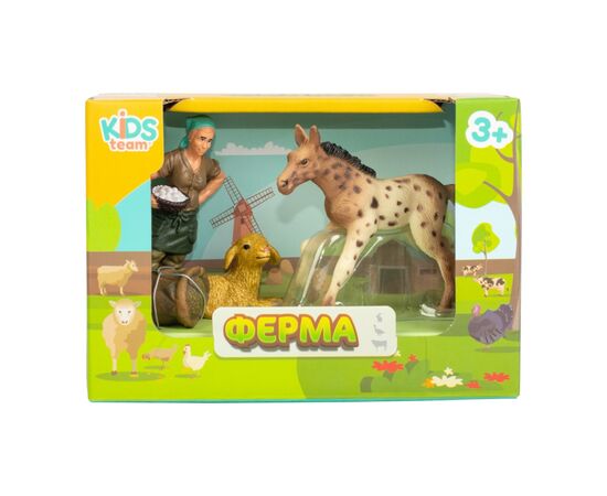 Фигурка Kids Team набор Ферма пятнистый жеребёнок, ягнёнок, фермерша (Q9899-T1_4), изображение 2 Фигурка Kids Team набор Ферма пятнистый жеребёнок, ягнёнок, фермерша (Q9899-T1_4), изображение 2