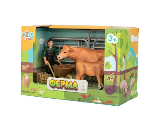 Фигурка Kids Team набор Ферма фермер, рыжая корова и телёнок (Q9899-X10_1), изображение 2