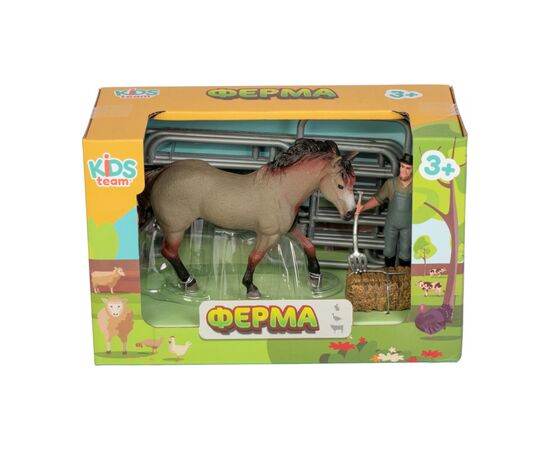 Фигурка Kids Team набор Ферма фермер, соврасая лошадь (серый окрас) (Q9899-X3_4), изображение 2 Фигурка Kids Team набор Ферма фермер, соврасая лошадь (серый окрас) (Q9899-X3_4), изображение 2