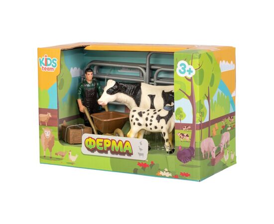 Фигурка Kids Team набор Ферма фермер,бело-черная корова,пятнистый бело-черный телёнок (Q9899-X10_3), изображение 2 Фигурка Kids Team набор Ферма фермер,бело-черная корова,пятнистый бело-черный телёнок (Q9899-X10_3), изображение 2