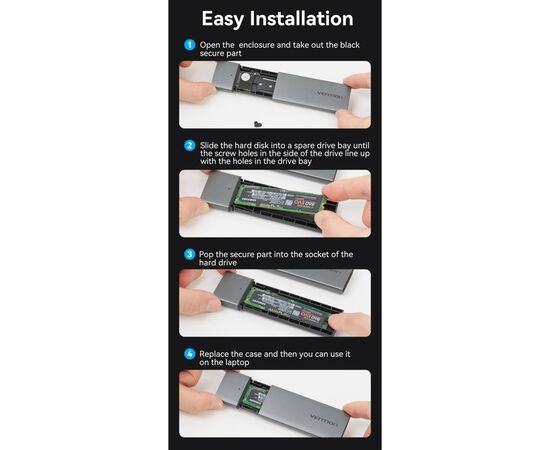 Карман внешний Vention SSD M.2 (NGFF) B&M-key USB Type-C 3.2 (KPFH0), изображение 10 Карман внешний Vention SSD M.2 (NGFF) B&M-key USB Type-C 3.2 (KPFH0), изображение 10