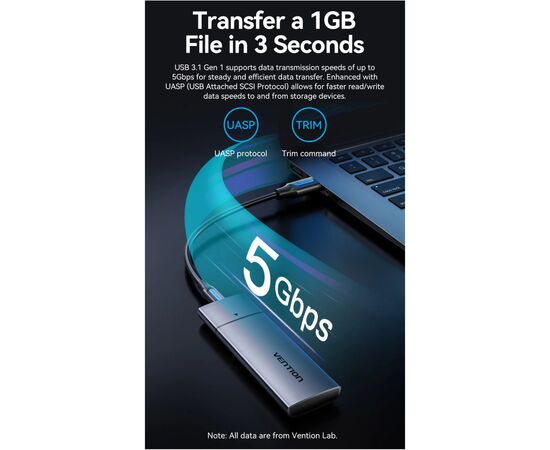 Карман внешний Vention SSD M.2 (NGFF) B&M-key USB Type-C 3.2 (KPFH0), изображение 3 Карман внешний Vention SSD M.2 (NGFF) B&M-key USB Type-C 3.2 (KPFH0), изображение 3