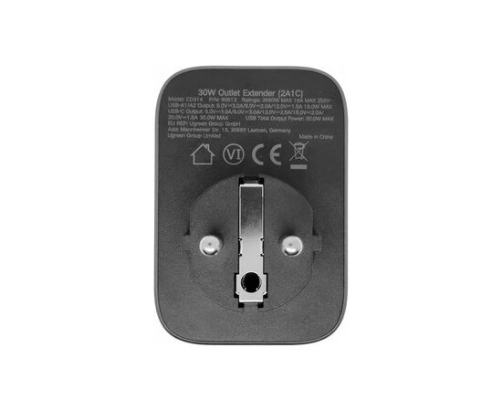 Зарядний пристрій Ugreen 3xUSB 30W Outlet Extender (2хUSB-A+USB-C) CD314 (90613), зображення 5