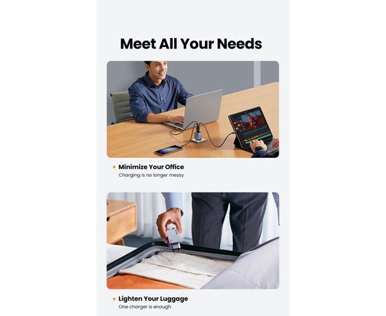 Зарядное устройство Ugreen 3xUSB 65W (2хUSB-C+USB-A) Gan Nexode Pro X755 (25871), изображение 12 Зарядное устройство Ugreen 3xUSB 65W (2хUSB-C+USB-A) Gan Nexode Pro X755 (25871), изображение 12