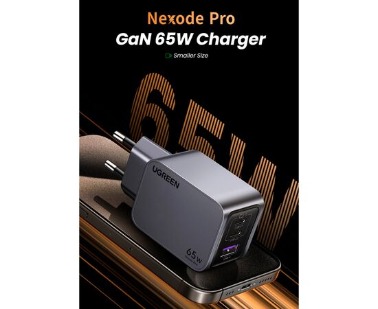 Зарядное устройство Ugreen 3xUSB 65W (2хUSB-C+USB-A) Gan Nexode Pro X755 (25871), изображение 5 Зарядное устройство Ugreen 3xUSB 65W (2хUSB-C+USB-A) Gan Nexode Pro X755 (25871), изображение 5