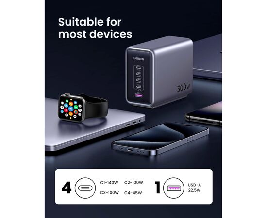 Зарядное устройство Ugreen 5xUSB 300W Nexode (5хUSB-C) CD333 (90903B), изображение 6 Зарядное устройство Ugreen 5xUSB 300W Nexode (5хUSB-C) CD333 (90903B), изображение 6
