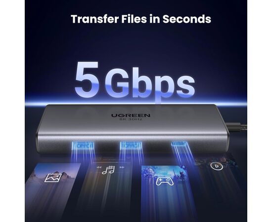 Концентратор Ugreen USB3.1 Type-C to HDMIx2 4K60Hz (8k30Hz)/USB3.0x2/Type-C/PD 100W CM498 (15852), изображение 7 Концентратор Ugreen USB3.1 Type-C to HDMIx2 4K60Hz (8k30Hz)/USB3.0x2/Type-C/PD 100W CM498 (15852), изображение 7