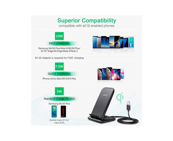 Зарядное устройство Choetech 15W Fast Wireless Charging Stand 2coils black (T555-F-BK), изображение 5 Зарядное устройство Choetech 15W Fast Wireless Charging Stand 2coils black (T555-F-BK), изображение 5