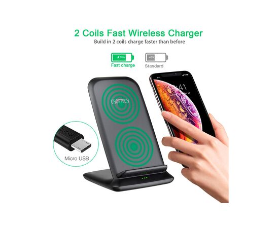 Зарядное устройство Choetech 15W Fast Wireless Charging Stand 2coils black (T555-F-BK), изображение 6 Зарядное устройство Choetech 15W Fast Wireless Charging Stand 2coils black (T555-F-BK), изображение 6