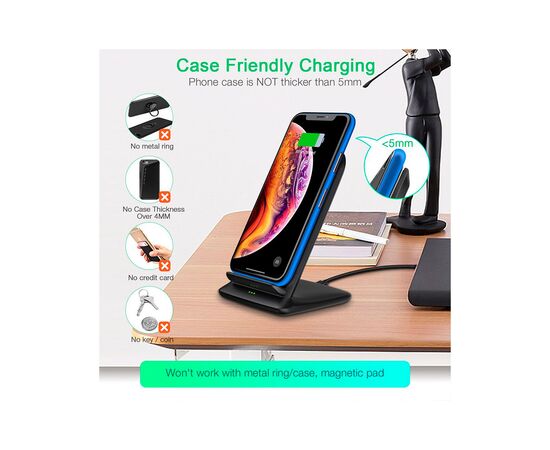 Зарядное устройство Choetech 15W Fast Wireless Charging Stand 2coils black (T555-F-BK), изображение 7 Зарядное устройство Choetech 15W Fast Wireless Charging Stand 2coils black (T555-F-BK), изображение 7