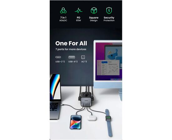 Зарядное устройство Ugreen 4xUSB 65W DigiNest Cube (2хUSB-C+2xUSB-A) CD268 (60113), изображение 4 Зарядное устройство Ugreen 4xUSB 65W DigiNest Cube (2хUSB-C+2xUSB-A) CD268 (60113), изображение 4
