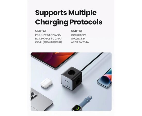 Зарядное устройство Ugreen 4xUSB 65W DigiNest Cube (2хUSB-C+2xUSB-A) CD268 (60113), изображение 7 Зарядное устройство Ugreen 4xUSB 65W DigiNest Cube (2хUSB-C+2xUSB-A) CD268 (60113), изображение 7