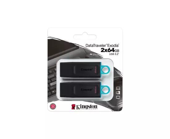 USB флеш накопитель Kingston 2x32GB DT Exodia Black+Blue USB 3.2 (DTX/64GB-2P), изображение 5 USB флеш накопитель Kingston 2x32GB DT Exodia Black+Blue USB 3.2 (DTX/64GB-2P), изображение 5