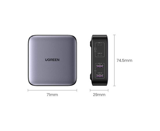 Зарядное устройство Ugreen 4xUSB 65W (2хUSB-C+2xUSB-A) Gan CD327 (90747), изображение 4 Зарядное устройство Ugreen 4xUSB 65W (2хUSB-C+2xUSB-A) Gan CD327 (90747), изображение 4
