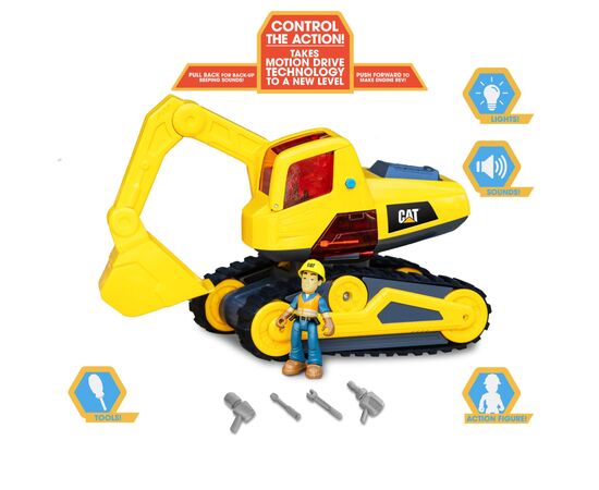 Спецтехника Funrise CAT Строительные машины Экскаватор с фигуркой со светом и звуком, 30 см (83203), изображение 3 Спецтехника Funrise CAT Строительные машины Экскаватор с фигуркой со светом и звуком, 30 см (83203), изображение 3