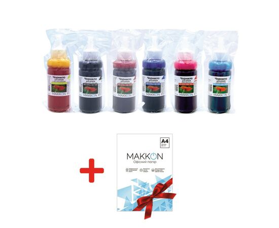 Чорнило Makkon Epson L100/L200/L300 6*100мл + Paper (KIT-EPS-L800-100-PAPER)