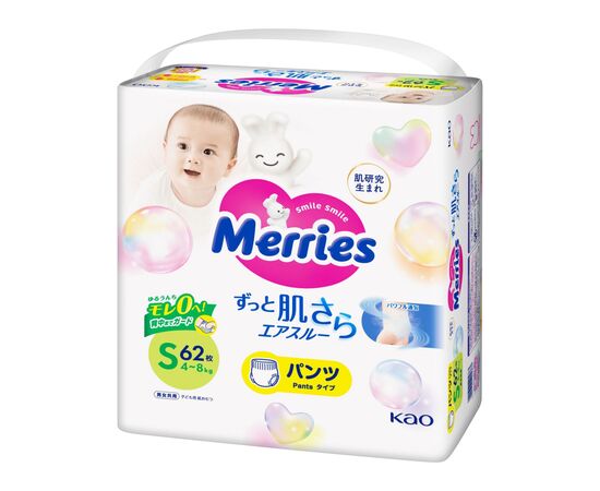Подгузники Merries трусики размер S 4-8 кг 62 шт (4901301425867)
