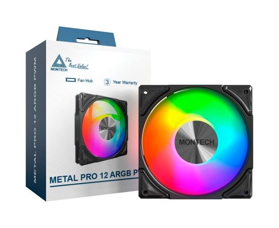 Кулер до корпусу MONTECH METAL PRO 12 ARGB PWM BLK, зображення 4 Кулер до корпусу MONTECH METAL PRO 12 ARGB PWM BLK, зображення 4