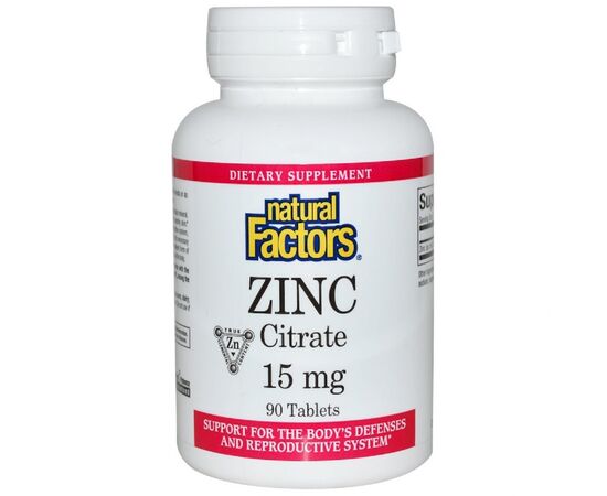 Минералы Natural Factors Цитрат Цинка, Zinc Citrate, 15 мг, 90 Таблеток (NFS-01678)